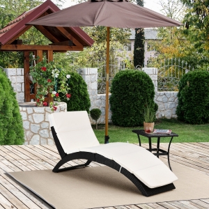Outsunny Patio Rattan Chaise lounger wicker Foldable Reclining Backrest PE Rattan Outdoor Lounge Chair, Recliner with Cushion for Garden, Backyard, Lawn,Balcony, Beige