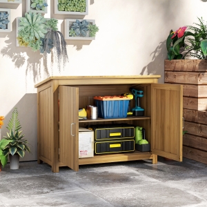 Outsunny Wooden Garden Shed, Compact Outdoor Storage Cabinet with 2 Shelves and 2 Doors for Patio, Deck, Lawn, 43" x 20" x 34"