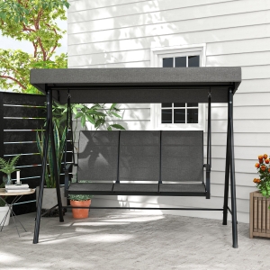 Outsunny 3 Seater Outdoor Swing Chair with Canopy, Metal Porch Swing Bench for Patio, Garden, Backyard, Lawn, Dark Grey