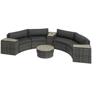 Outsunny 8 Piece Patio Furniture Set with 4 Rattan Sofa Chairs & 4 Tables with Storage & Umbrella Hole, Mixed Gray