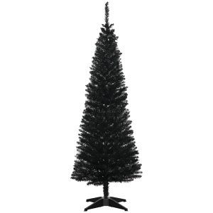 HOMCOM 5' Artificial Pencil Christmas Tree, Slim Xmas Tree with 294 Realistic Branch Tips and Plastic Stand, Black