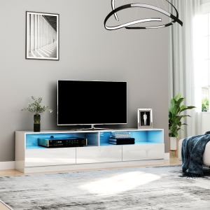 HOMCOM LED Lighted TV Stand for TVs up to 75", Modern TV Cabinet with Storage Drawers for Living Room, High Gloss White