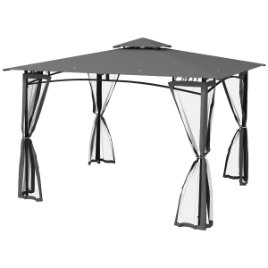 Outsunny 10' x 12' Outdoor Gazebo with Nettings, 2 Tier Patio Gazebo Canopy for Garden, Backyard, Deck, Dark Gray
