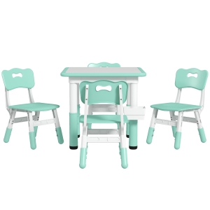 Qaba Height Adjustable 5pc Toddler Table and Chair Set with Storage Box, Easy to Wipe for 18 Months - 5 Years, Green