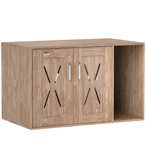 PawHut Cat Litter Box Enclosure with Scratching Board, Cat Washroom End Side Table, 31.5" x 19" x 20", Walnut Brown