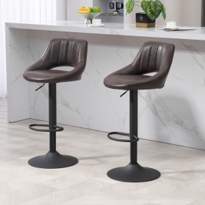 HOMCOM Swivel Bar Stools Set of 2, Faux Leather Upholstered Counter Height Barstools with Round Metal Base