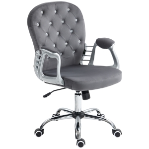 Vinsetto Button Tufted Desk Chair, Home Office Chair with Padded Armrests, Adjustable Height and Swivel Wheels, Dark Gray