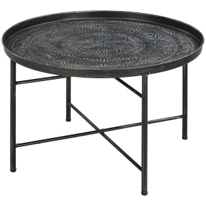 HOMCOM Coffee Table for Living Room, 24" Round Center Table with Hammered Tray Top and Metal Frame for Bedroom, Pewter