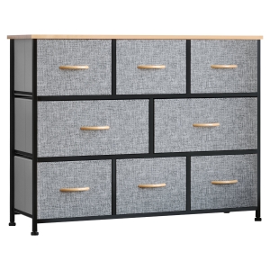 HOMCOM 8-Drawer Dresser, 3-Tier Fabric Chest of Drawers, Storage Tower Organizer Unit with Steel Frame for Bedroom, Hallway, Light Gray