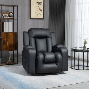 HOMCOM Swivel Massage Recliner Chair Rocker, Overstuffed Manual Reclining Sofa, PU Leather Rocking Chair with Side Pockets, Cup Holders, for Living Room, Nursery, Black