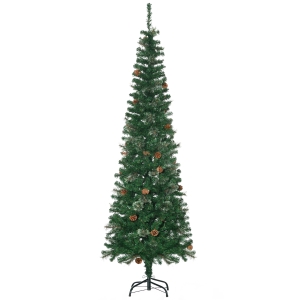 HOMCOM 6.5 Foot Pencil Artificial Christmas Tree, Slim Pine Needles Xmas Tree with Realistic Branches, Pine Cones, Metal Base, Green