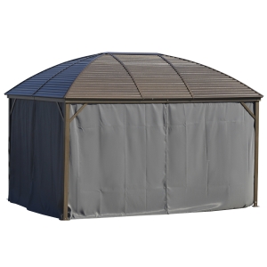 Outsunny 10' x 13' Hardtop Gazebo with Curtains, Netting, Pavilion with Steel Roof Ceiling Hook for Garden Patio, Gray