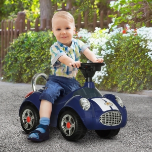 Qaba Baby Push Car with Music, Horn, Light, Dark Blue