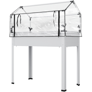 Outsunny Elevated Garden Box with Greenhouse Cover, Raised Garden Bed with Legs and Drainage Hole for Vegetables, White