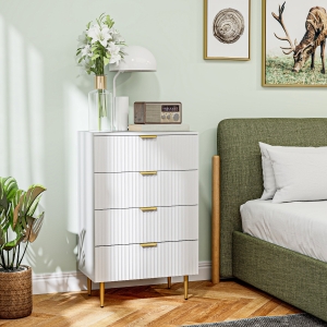 HOMCOM Modern Chest of Drawers 4 Drawer Dresser for Bedroom with Gold Legs and Handles, White