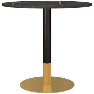 HOMCOM Round Dining Table, Modern Dining Room Table with Faux Marble Top, Steel Base, Space Saving Small Kitchen Table, Black
