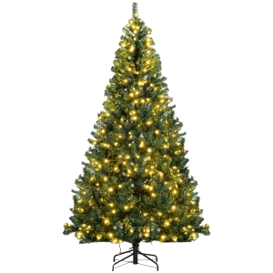 HOMCOM 7.5 FT Tall PreLit Artificial Christmas Tree with Realistic Branches, 500 Warm White LED Lights and 1346 Tips, Green