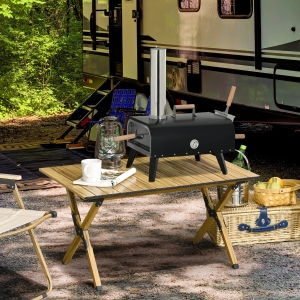 Outsunny Wood Fired Pizza Oven Stainless Steel Pizza Maker with Foldable Legs and Waterproof Cover, Black