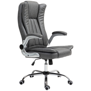 HOMCOM Microfiber Executive Office Chair, Desk Chair with Padded Flip-up Arms, Adjustable Height and Tilt Function, Gray
