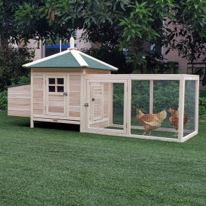 PawHut 77" Chicken Coop Hen House Rabbit Hutch Poultry Cage Pen Outdoor Backyard with Nesting Box Run Natural