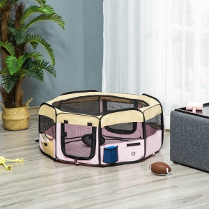 PawHut 36-inch Large Exercise Puppy Pet Playpen Portable Dog Cat Pet Play Pen Pet Cage Tent Kennel Crate Pink Carry Bag Included