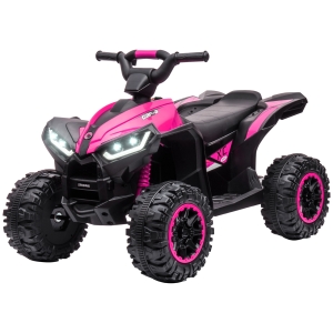 Aosom 12V Kids ATV Quad Car with Forward & Backward Function, Wear-Resistant Wheels, Music, for Toddlers 3-5 Years Old, Pink