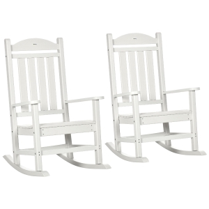 Outsunny 2PCs Outdoor Rocking Chair with Armrests, Fade-Resistant Waterproof HDPE for Indoor & Outdoor, White