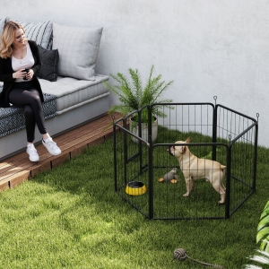 PawHut 6 Panels Heavy Duty Dog Playpen Outdoor Indoor with Door & Strap, 24" Height Portable & Foldable Pet Playpen