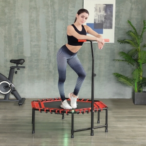 Soozier 45" Rebounder Trampoline for Adult, Quiet Bungee Rebounder with LED Lights and Adjustable Handle, Red