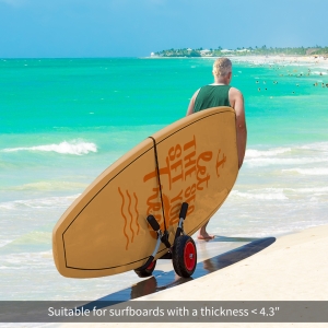 Outsunny Stand-Up Paddleboard Dolly, Aluminum Surfboard Trolley, Foldable Rolling Cart for SUPs Boat Canoe Carrier Float Mat, Jon Boat Easy Transport Cart
