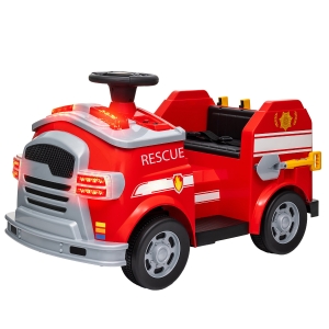 Qaba 12V Ride on Fire Truck with Siren, Flashing Lights Fire Extinguisher, Soft Start, Horn Music, Red