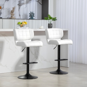 HOMCOM Swivel PU Leather Barstools Set of 2 Adjustable Bar Stools with Footrest Back for Kitchen Counter Dining Room White