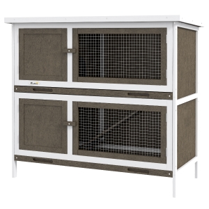 PawHut Wooden Bunny Hutch with Ramp, Indoor/Outdoor, Brown