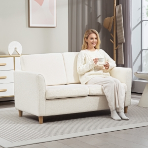 HOMCOM 2-Seat Sofa Two-Seater Couch with Armrests and Wood Legs for Living Room, Bedroom, Cream White