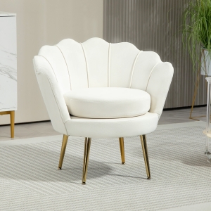 HOMCOM Modern Accent Chair, Velvet-Touch Fabric Leisure Club Chair with Gold Metal Legs for Bedroom, Cream White