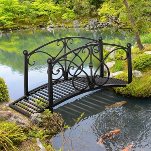 Outsunny Garden Bridge 3.3FT, Decorative Classic Backyard Pond Bridge with Safety Railings Black