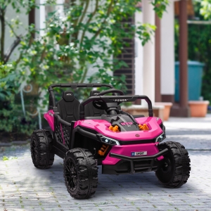 Qaba 12V Kids Ride On Car, Toy Truck with Remote Control, Spring Suspension, LED Headlights, 3 Speeds, Pink