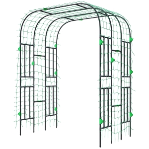 Outsunny Garden Arch Trellis, 8 FT Tall Metal Plant Trellis Support with Climbing Net, Cucumber Trellis for Climbing Plants