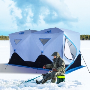Outsunny 8-Person Insulated Ice Fishing Tent Shelter with Ventilation Windows and Carry Bag, for -22℉, Blue