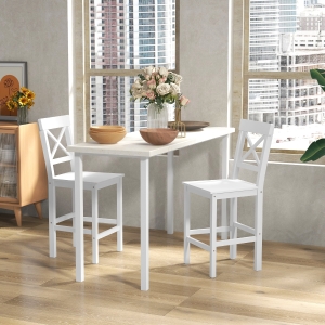 HOMCOM Counter Height Stools Set of 2, Farmhouse Bar Stools with Backs, Solid Wood Counter Stools for Kitchen Island White
