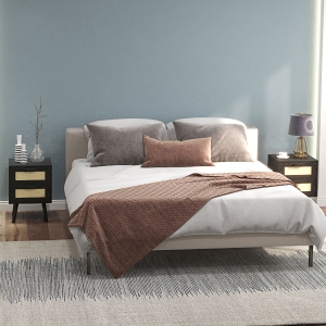 HOMCOM Boho Nightstands Set of 2, Bedside Tables with 2 Drawers for Living Room, Bedroom, Black