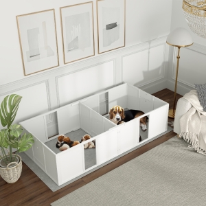 PawHut Whelping Box for Dogs and Puppies, Dog Birth Supplies Indoor w/ Adjustable Height Doors, for Medium Sized Dogs