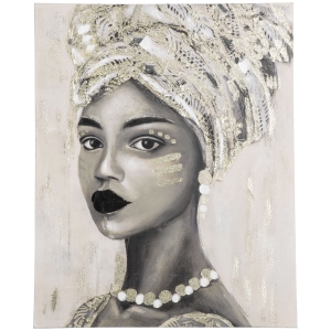 HOMCOM Hand-Painted Canvas Wall Art for Living Room Bedroom, Painting Gold African Woman, 39.25" x 31.5"