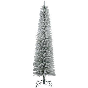 HOMCOM 7ft Artificial Christmas Tree, Snow Flocked Branches, Metal Base, Pencil Xmas Tree