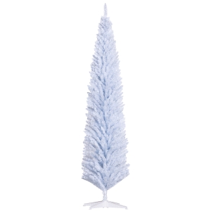 HOMCOM 8ft Unlit Pencil Artificial Christmas Tree with Realistic Branches and 618 Tips, Plastic Base, White