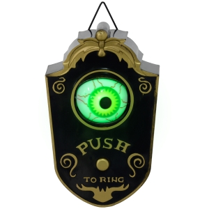 HOMCOM Halloween Decoration Animatronic, Doorbell w/ Realistic Light-up Eyeball, Sound and Motion Prop Activated for Party
