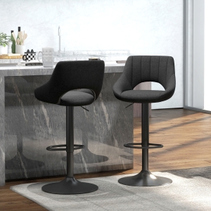 HOMCOM Swivel Bar Stools Set of 2, Linen Upholstered Counter Height Barstools with Round Metal Base