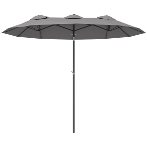 Outsunny Double Sided Patio Umbrella, 9.7' Large Outdoor Market Umbrella with Push Button Tilt and Crank, 3 Air Vents and 12 Ribs, for Garden, Deck, Pool, Gray