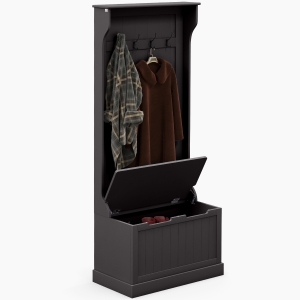 HOMCOM Entryway Hall Tree with Coat Rack and Sitting Bench, Mudroom Bench with Storage and Hooks, Black
