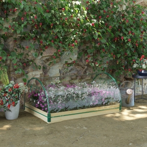 Outsunny 12 Pockets Raised Garden Bed with Greenhouse and Roll Up Windows for Vegetables, Flowers, 4' x 3' x 2', Natural Wood